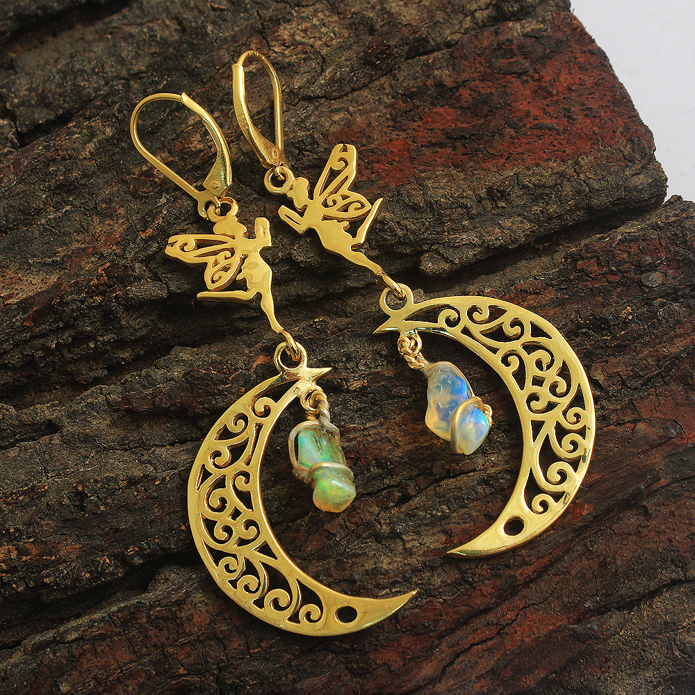 Fairy On Moon Fashion Jewelry Gold Plated Handmade Earring Leverback Lock Earring Silver Charm Jewelry Women Jewelry