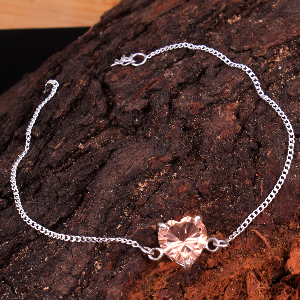 Gemstone Jewelry Gifts For Her Handmade Jewelr Heart Pendant Morganite Bracelet Nano Sapphire Bracelet Silver Chain Bracelet Silver Charm Bracelet
