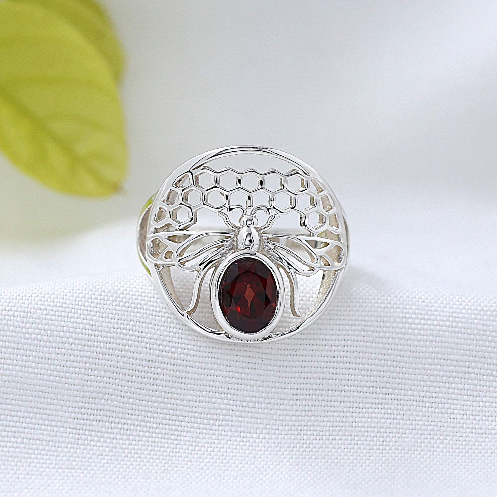 925 Sterling Silver Anniversary Gift Birthday Gift Christmas Gift Garnet Ring Gemstone Ring Gifts For Her Graduation Gift Handmade Jewelry Handmade Ring Honey Bee Ring Silver  Ring Unisex Jewelry Valentines Gift Women Jewelry Women Ring
