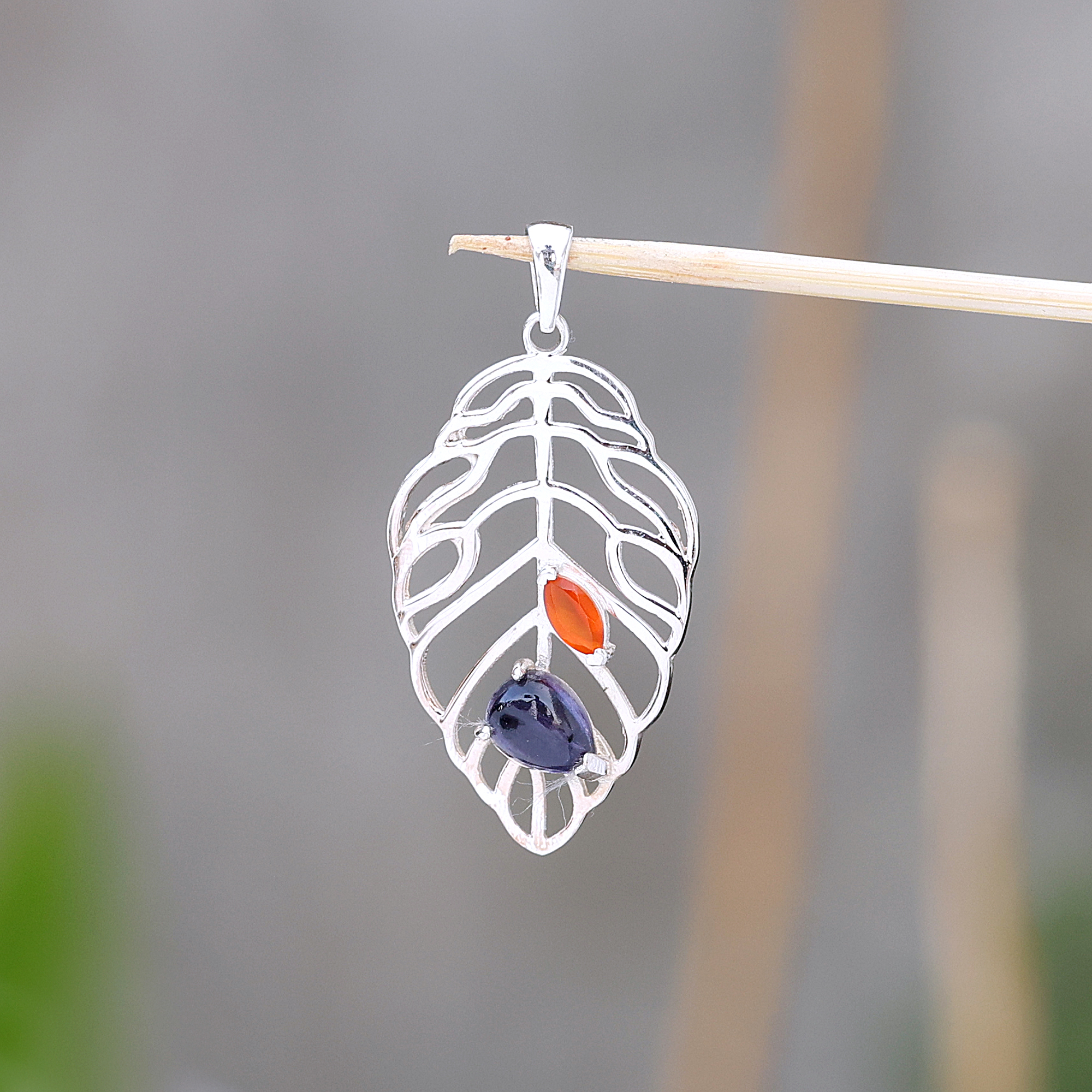 925 Sterling Silver Anniversary Gift Birthday Gift Birthstone Jewelry Carnelian Pendant Gemstone Pendant Gift For Her Handmade Jewelry Handmade Pendant Iolite Pendant Palm Leaf Pendant Silver Jewelry Silver Pendent Tree Of Life Pendant Valentines Gift