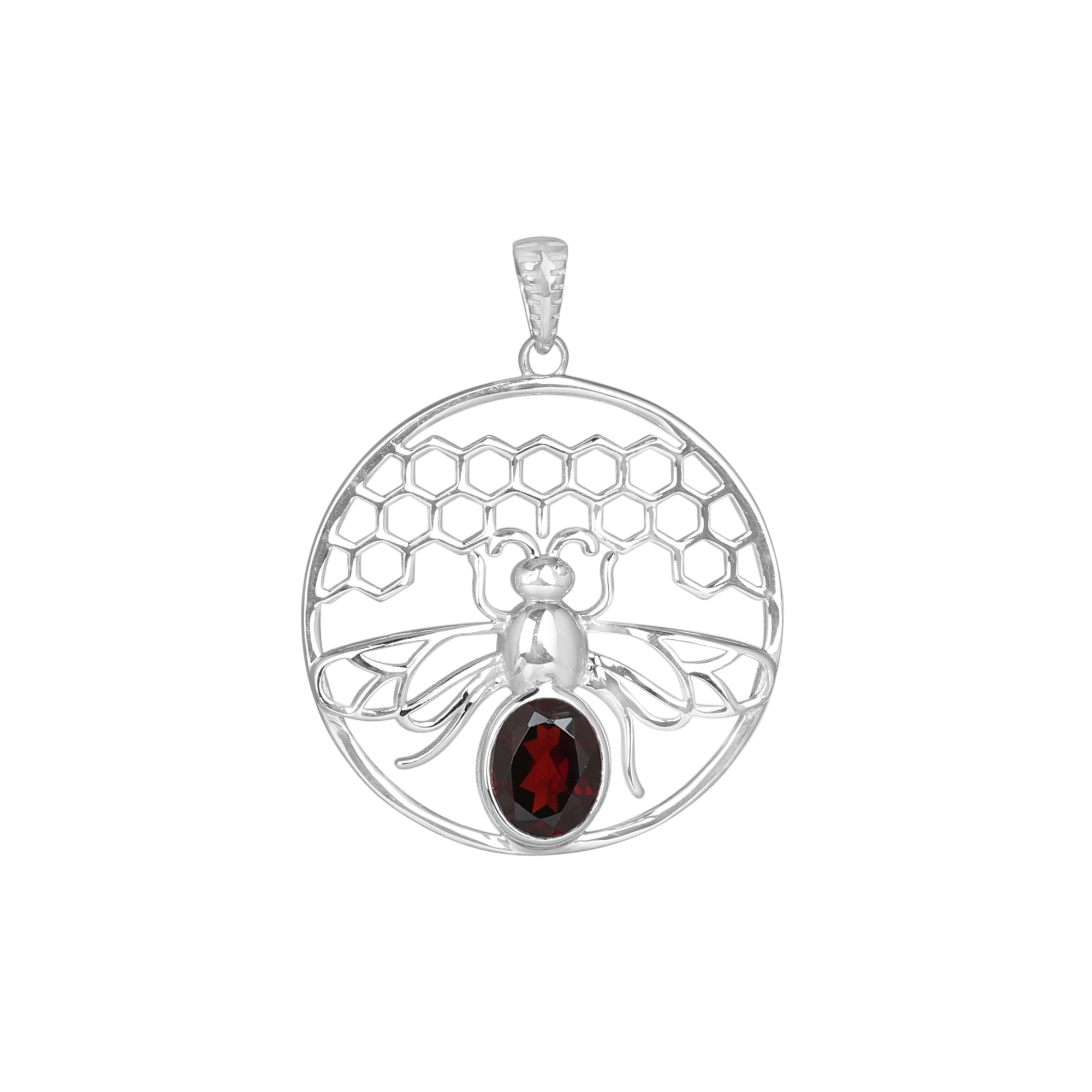 925 Sterling Silver Animal Jewelry Anniversary Gift Birthday Gift Garnet Pendant Gemstone Pendant Gift For Her Graduation Gift Handmade Jewelry Handmade Pendant Honey Bee Pendant Silver Jewelry Silver Pendent Unisex Jewelry Unisex Pendant Women Jewelry Women Pendant