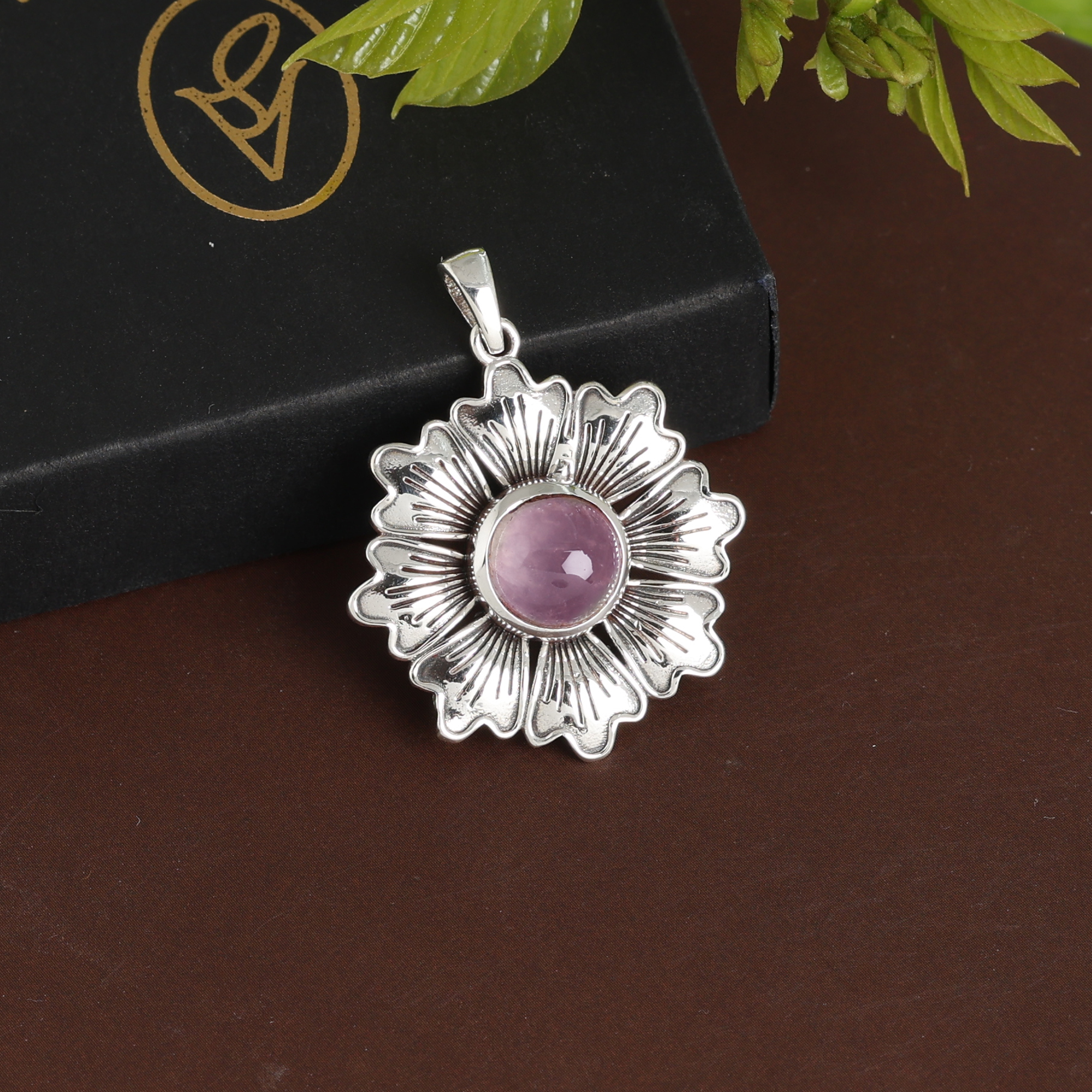 925 Sterling Silver Anniversary Gift Birthday Gift Christmas Gift Easter Gift Flower Pendant Gemstone Pendant Gift For Her Gift For Mom Halloween Gift Handmade Jewelry Handmade Pendant Jewelry For Gift Mother's Day Gift Rose Quartz Pendant Silver Jewelry Silver Pendant