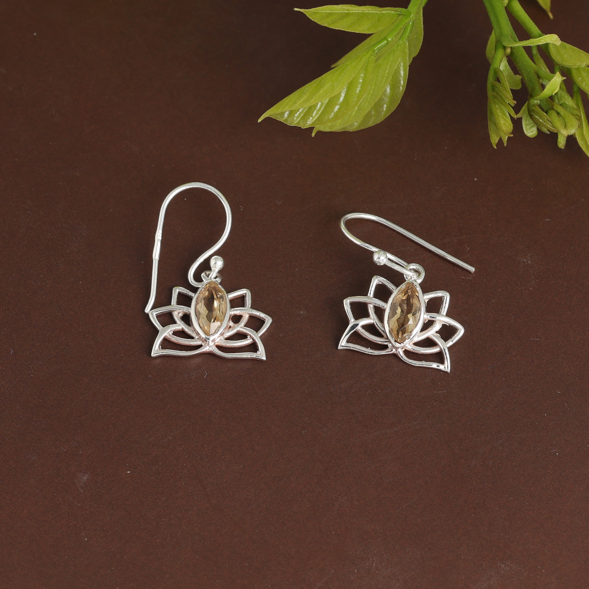 925 Sterling Silver Anniversary Gift Birthday Gift Christmas Gift Citrine Earring Flower Jewelry Gemstone Earring Gift For Her Gift For Mom Graduation Gift Handmade Earring Handmade Jewelry Lotus Earring Silver Earring Silver Jewelry Valentine's Day Gift Women Earring Women Jewelry