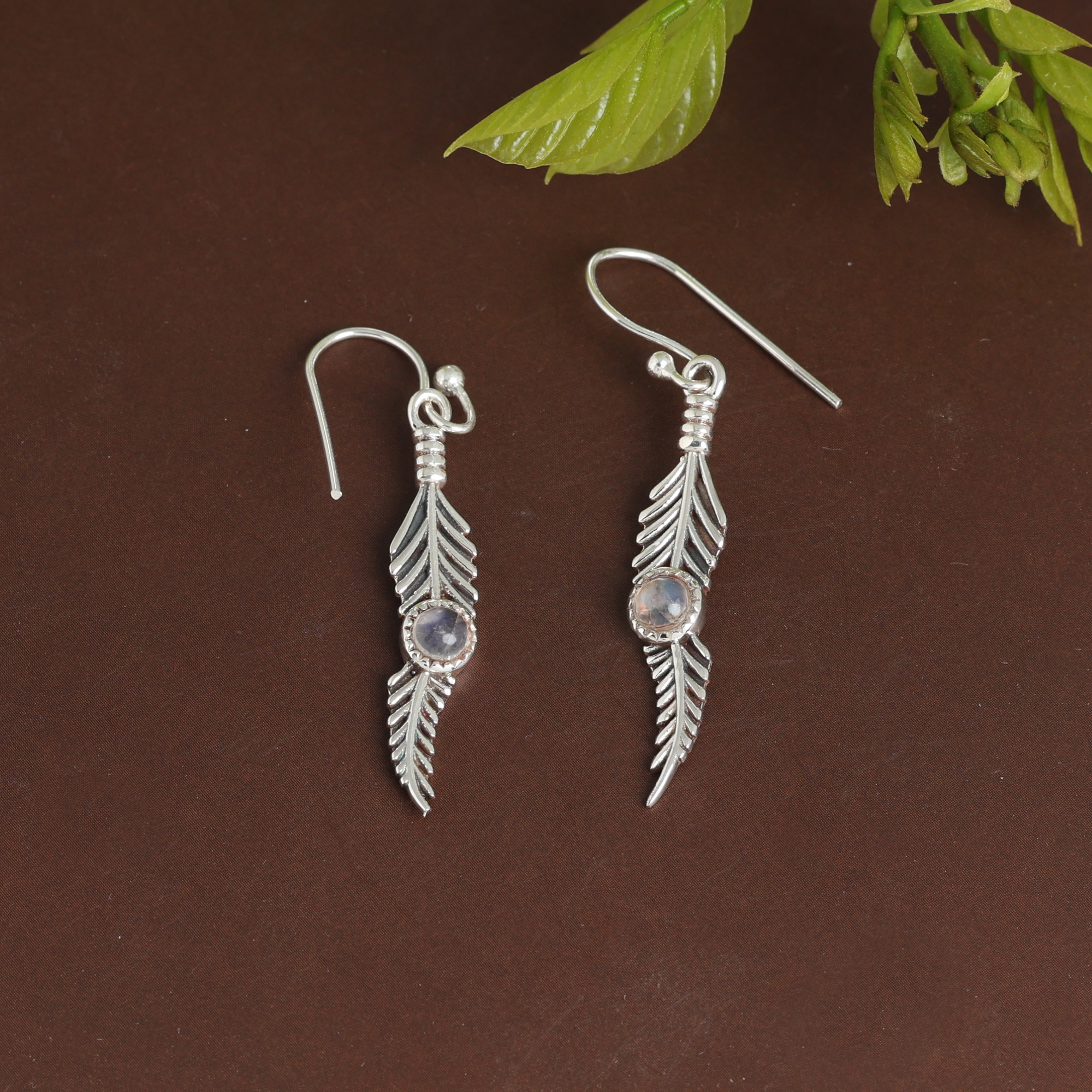 925 Sterling Silver Anniversary Gift Birthday Gift Christmas Gift Easter Gift Gemstone Earring Gift For Mom Gifts For Her Graduation Gift Handmade Earring Handmade Jewelry Leaf Earring Moonstone Earring Silver Earring Silver Jewelry Tree Of Life Jewelry Valentines Gift Women Earring Women Jewelry