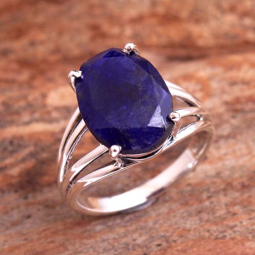 925 Sterling Silver Birthday Gift Blue Gemstone Ring Blue Sapphire Ring Christmas Gift Crystal Ring Faceted Design Ring Halloween Gift Handmade Jewelry Silver Ring