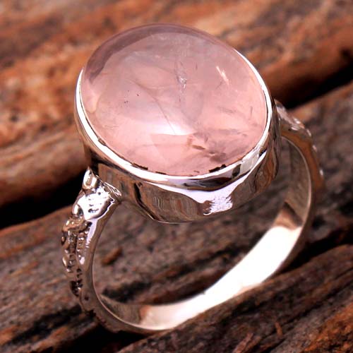 925 Sterling Silver Birthday Gift Christmas Gift Crystal Ring Halloween Gift Handmade Jewelry Oval Shape Gemstone Rose Quartz Ring Silver Ring Solitaire Ring