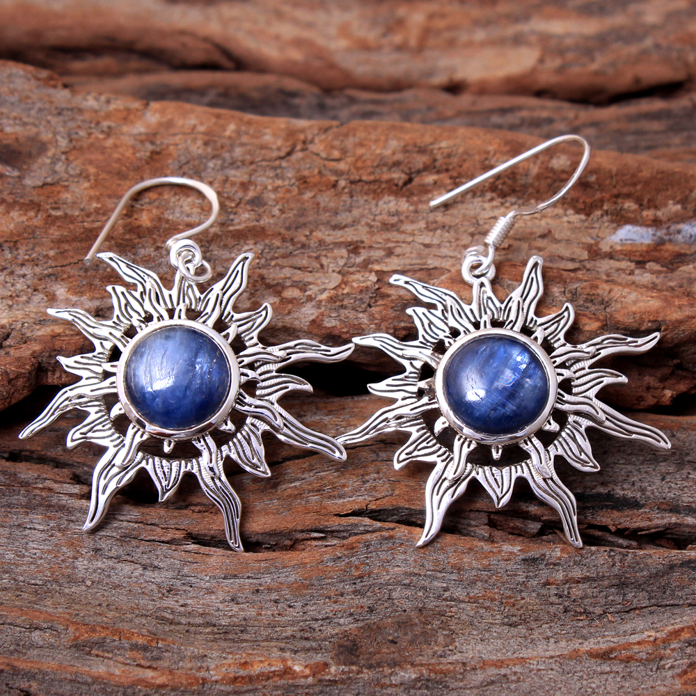 925 Sterling Silver Birthday Gift Blue Gemstone Earring Chandelier Collection Christmas Gift Dangle Earring Halloween Gift Handmade Jewelry Kyanite Earring Silver Earring Sun Earring