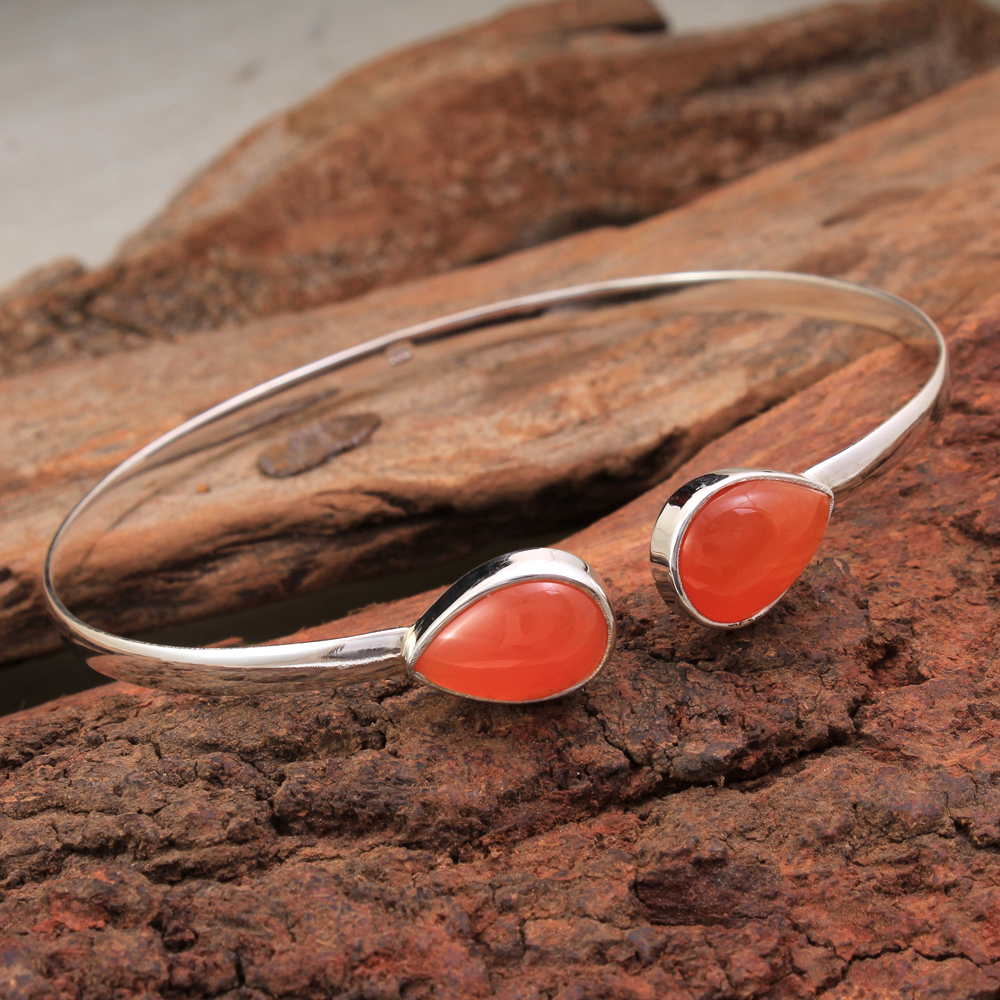 925 Sterling Silver Birthday Gift Carnelian Bracelet Christmas Gift Cuff Bracelet Gemstone Bracelet Halloween Gift Handmade Jewelry Pear Shape Gemstone Silver Bracelet