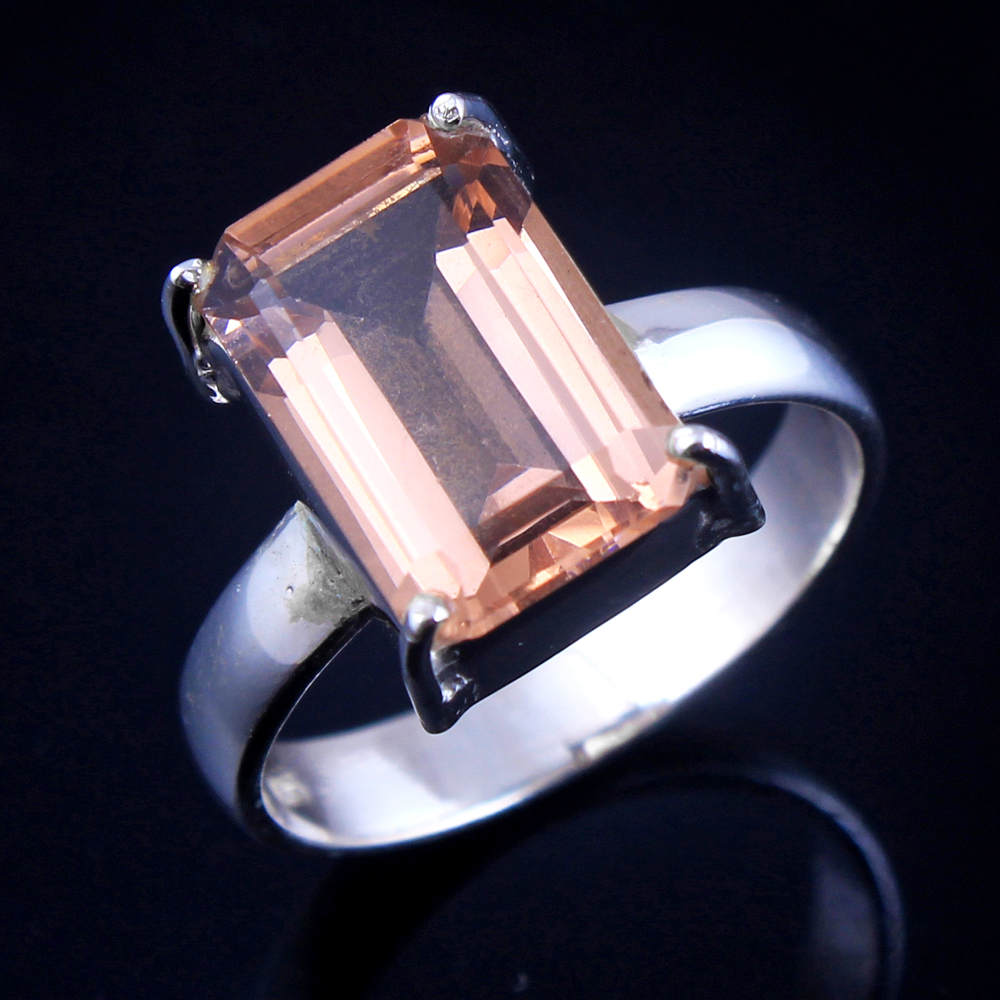 925 Sterling Silver Baguette Cut Birthday Gift Christmas Gift Crystal Ring Faceted Ring Gemstone Ring Halloween Gift Handmade Jewelry Morganite Ring Silver Ring