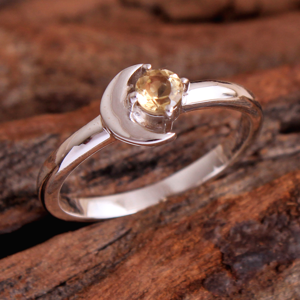925 Sterling Silver Christmas Gift Designer Silver Ring Faceted Citrine Ring Gemstone Ring Half Moon Ring Handmade Jewelry Handmade Ring Newyear Gift Silver Ring Solitaire Ring Unisex Ring Valentine Gift Women Jewelry