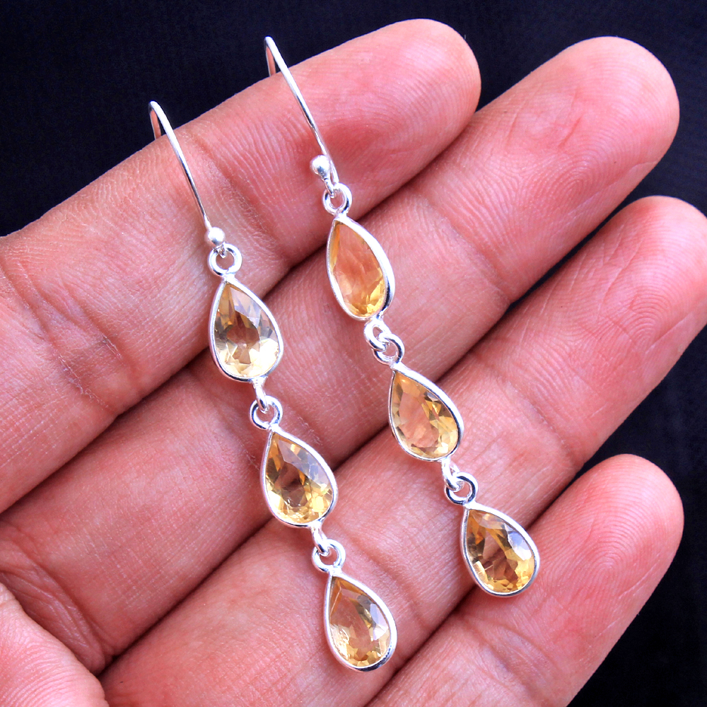Citrine Gemstone Handmade Earring Pear Gemstone