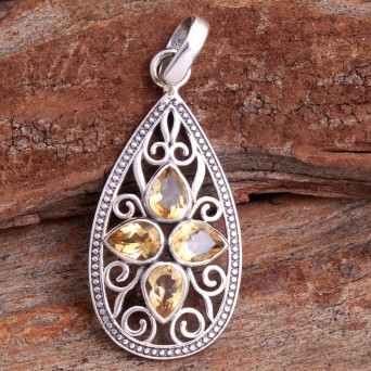 Faceted Citrine Gemstone Women Pendant 925 Sterling Silver Jewelry