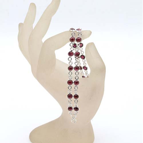 Mozambique Red Garnet Gemstone 925 Sterling Silver Double Line BRACELET- 7.5