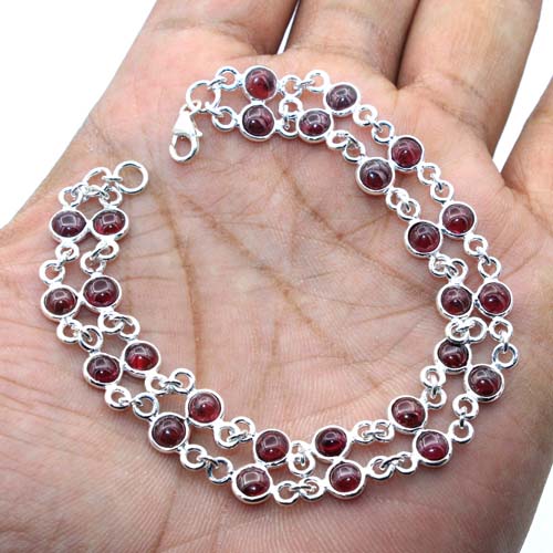 Mozambique Red Garnet Gemstone 925 Sterling Silver Double Line BRACELET- 7.5