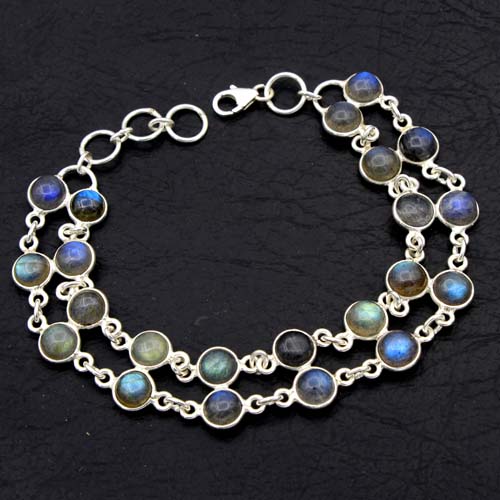 Xmas Collection -Labradorite Gemstone 925 Sterling Silver Double Line Bracelet