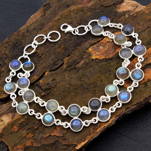 Xmas Collection -Labradorite Gemstone 925 Sterling Silver Double Line Bracelet