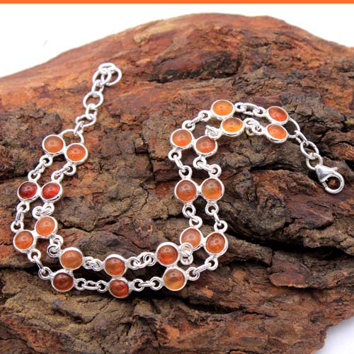 Carnelian Round Gemstone 925 Sterling Silver Handmade Bracelet Sale 7.25