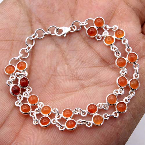 Carnelian Round Gemstone 925 Sterling Silver Handmade Bracelet Sale 7.25