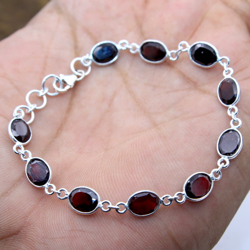 Red Garnet Gemstone Bracelet 925 Solid Sterling Silver HANDMADE Fine Jewelry