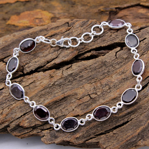 Red Garnet Gemstone Bracelet 925 Solid Sterling Silver HANDMADE Fine Jewelry