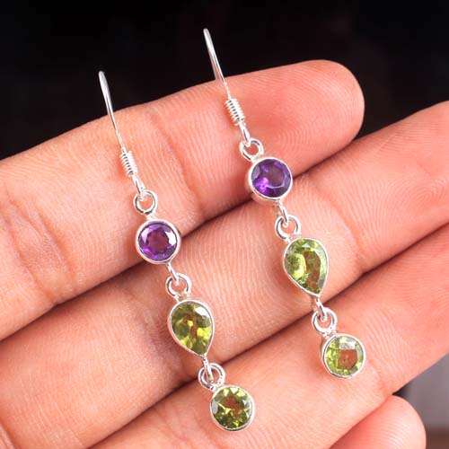 Peridot Gemstone 925 Sterling Silver Jewelry Handmade Solid Earring 1.9