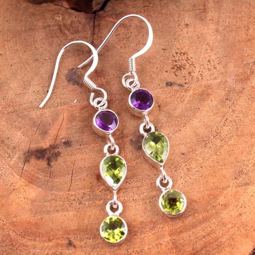 Peridot Gemstone 925 Sterling Silver Jewelry Handmade Solid Earring 1.9