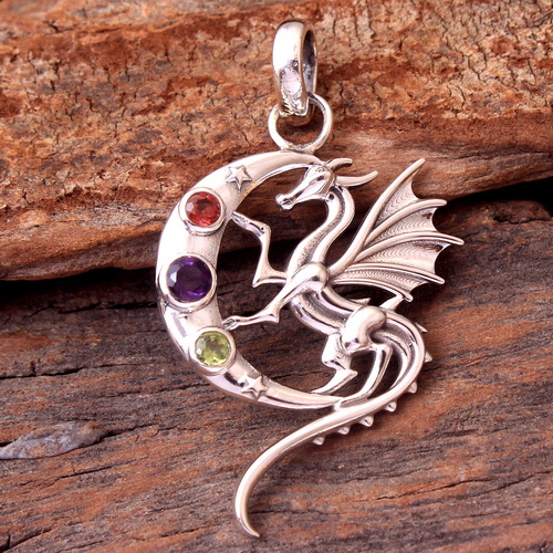 Round Amethyst Gemstone 925 sterling Silver Jewelry Solid Dragon
