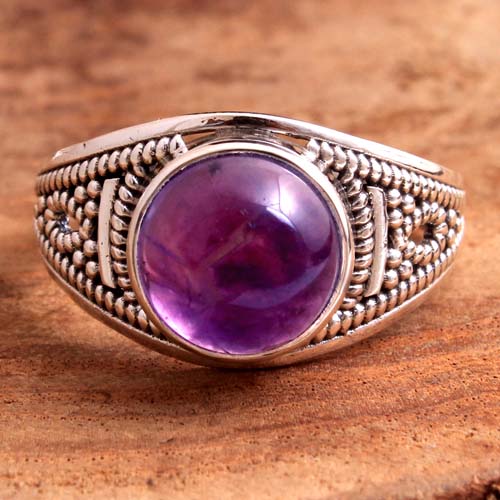 Purple Amethyst Cab Gemstone 925 Sterling Silver Jewelry Ring Size US 7.5